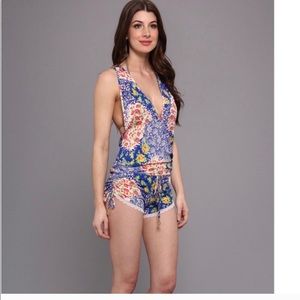 Luli Fama Floral T-Back Bathing Suit Cover Romper
